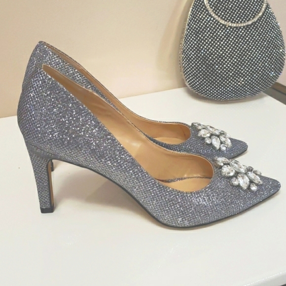 Silver Glitter & Rhinestone Heels 8 EUC - Picture 9 of 9